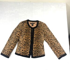 Scott Taylor Jacket Womens Petite Medium Black Gold Leopard Print Rhinestones
